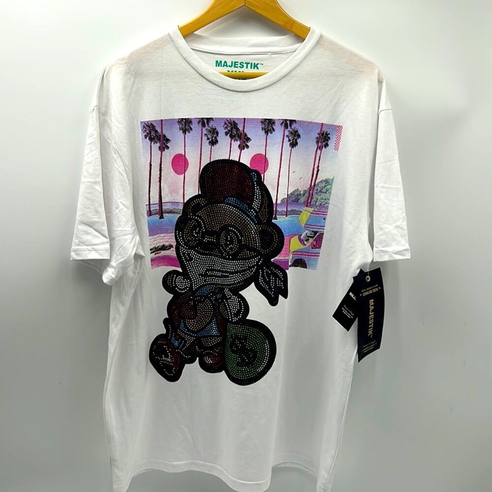 MAJESTIK HOMEBOY RHINESTONE GRAPHIC PRINT MENS SIZE 2XL T-SHIRT WHITE NEW